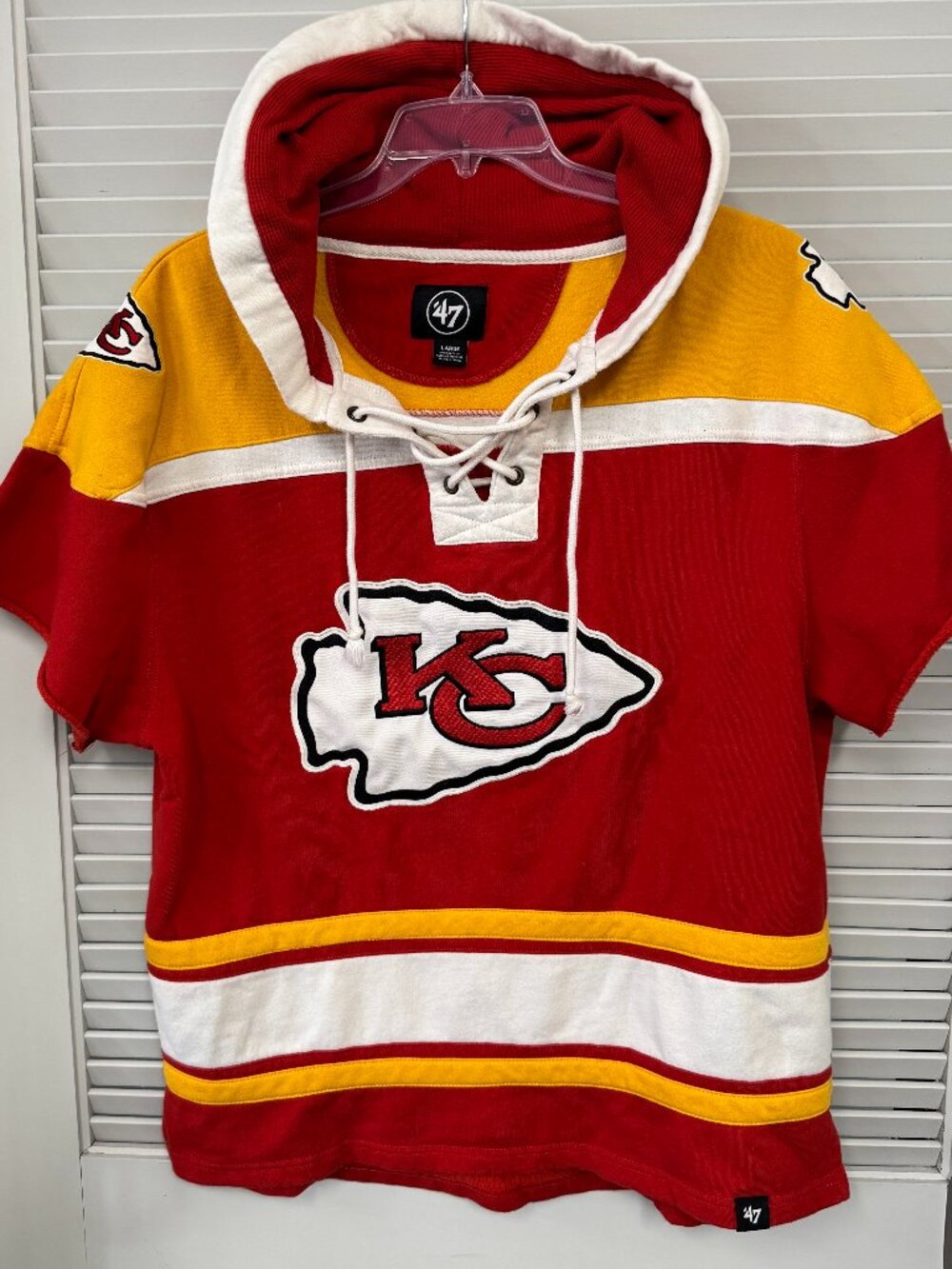 Kansas City Chiefs Superior Lacer Short Sleeve Pullover Hoodie Men's Sz L Large